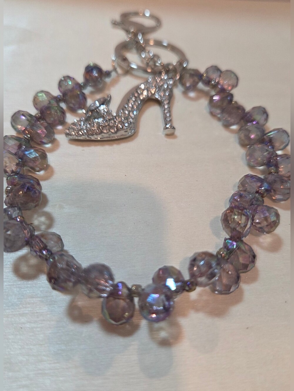 💎 NEW Cinderella Crystal Stiletto Rhinestone Keychain Smokey Bead Purse Charm